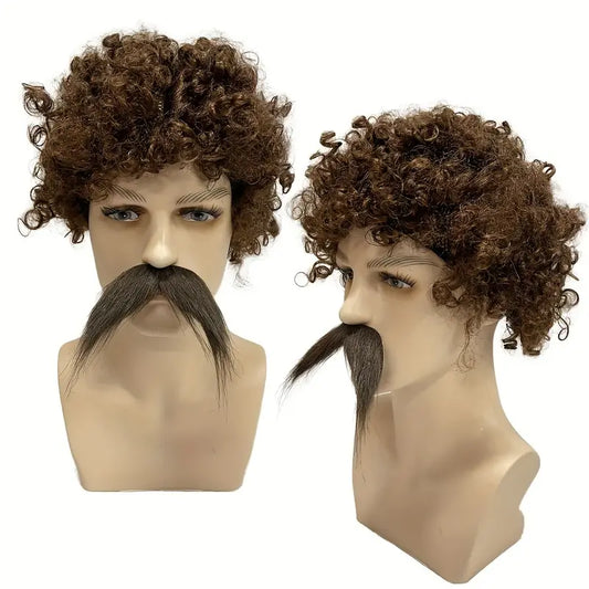 Men's Brown Curly Haired Wig