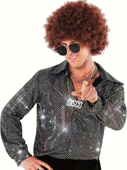 Men's 70s Disco Costume Shiny Long Sleeve Shirt