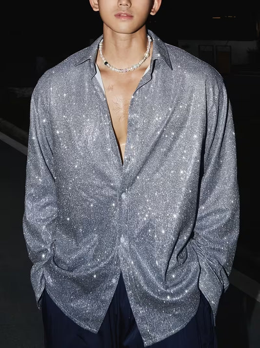 Men's 70s Disco Costume Shiny Long Sleeve Shirt (Copy)