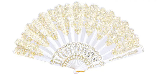 White Lace Fan with Gold Accent