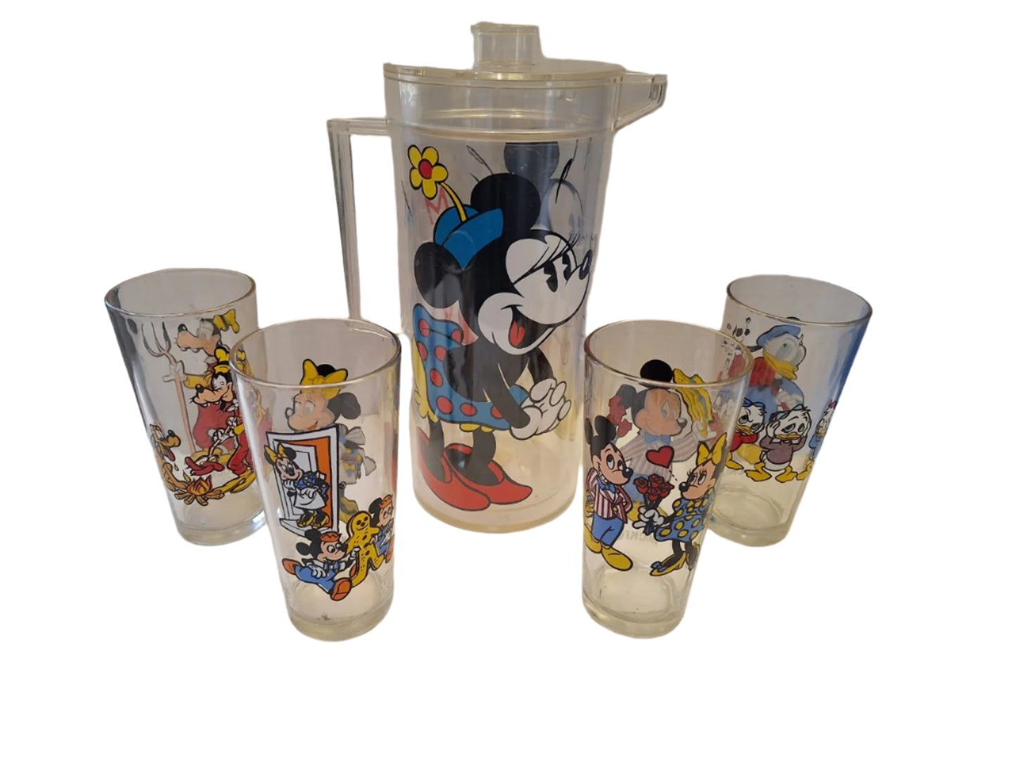 Vintage Disney Pitcher and Pepsi Collector Series Mickey Mouse 50th Anniversary Glass Set