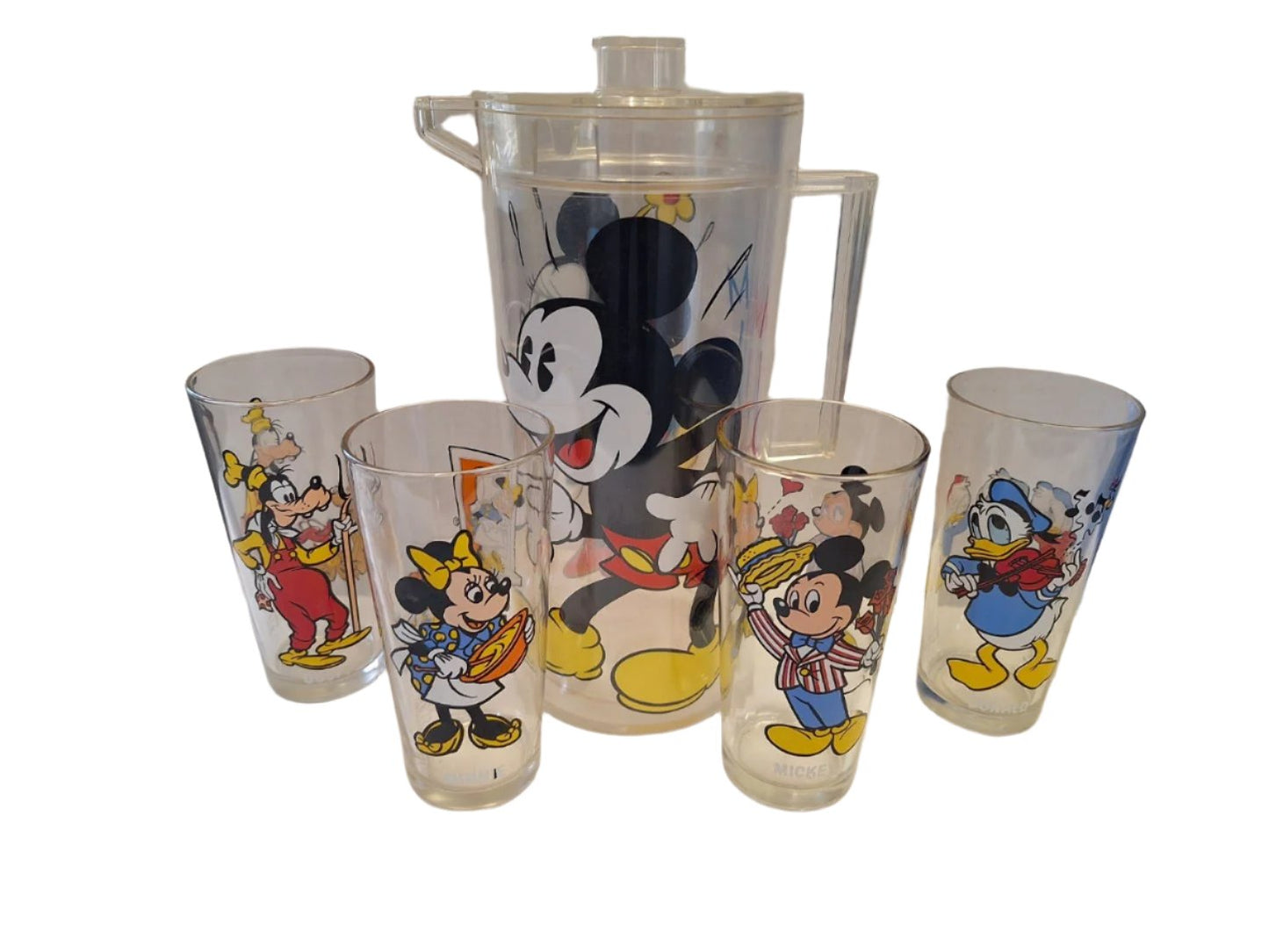 Vintage Disney Pitcher and Pepsi Collector Series Mickey Mouse 50th Anniversary Glass Set