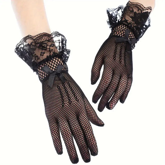 Fishnet Lace Gloves Bow Sexy Lace Gloves