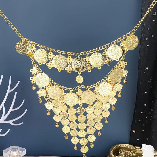 Elegant Golden Coin Tassel Face Veil Mask