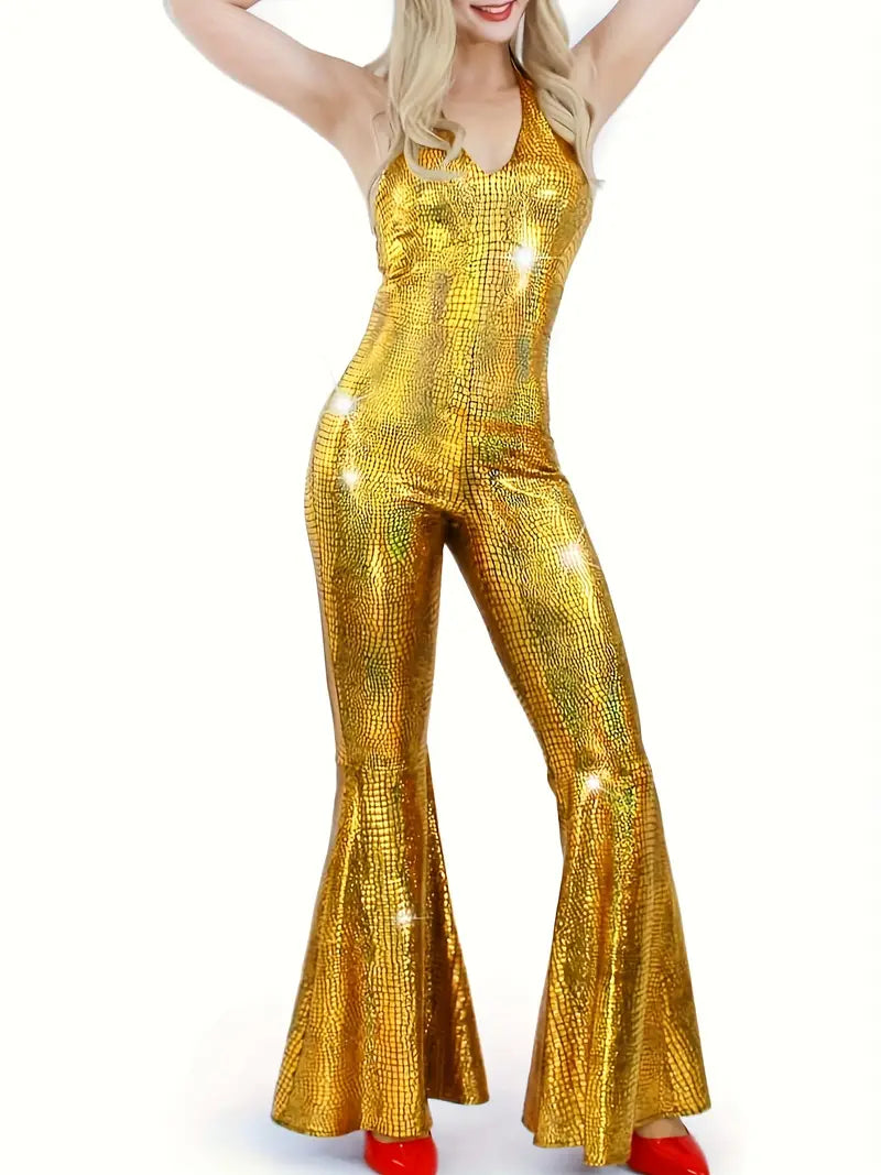 Women's 70s Disco Gold Jumpsuit