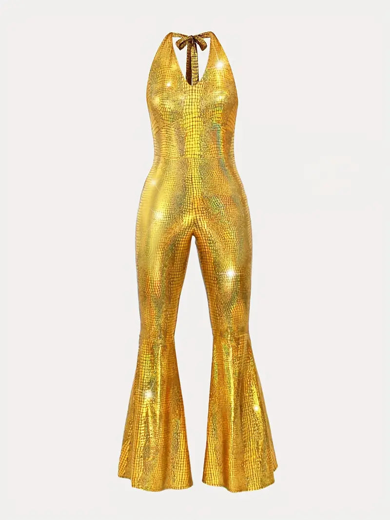 Women's 70s Disco Gold Jumpsuit