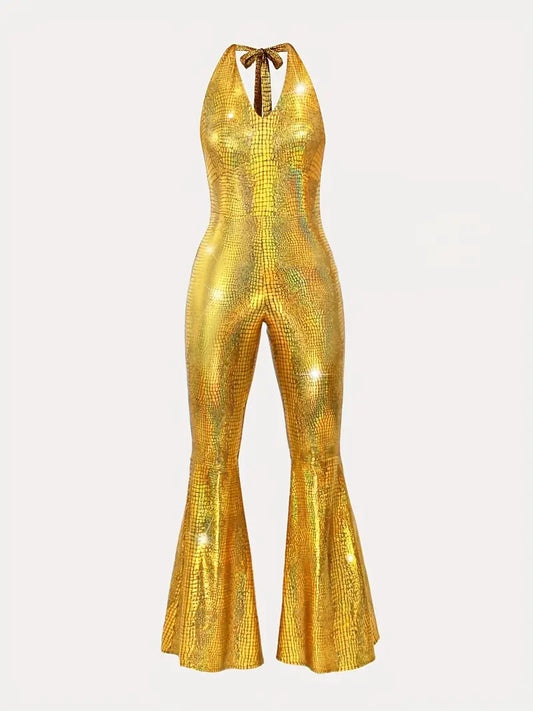 Women's 70s Disco Gold Jumpsuit