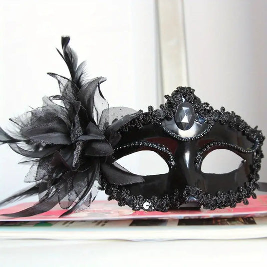 Lily Flower Masquerade Mask (Black)