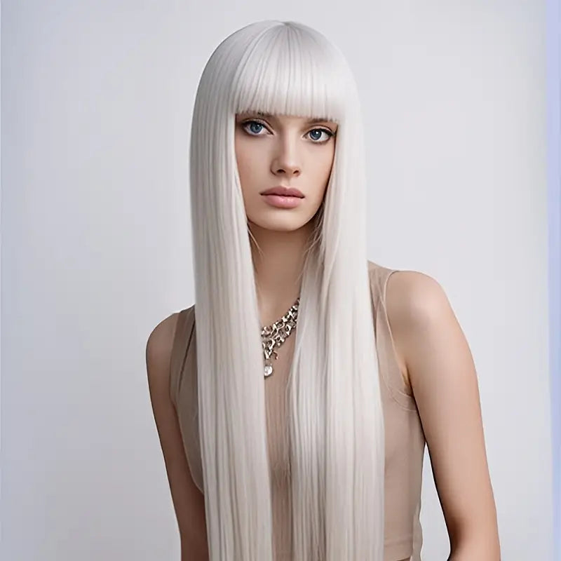 Straight Long Hair Wig with Bangs (white)