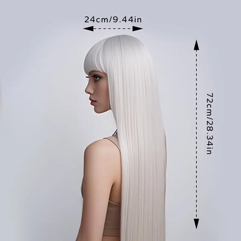 Straight Long Hair Wig with Bangs (white)