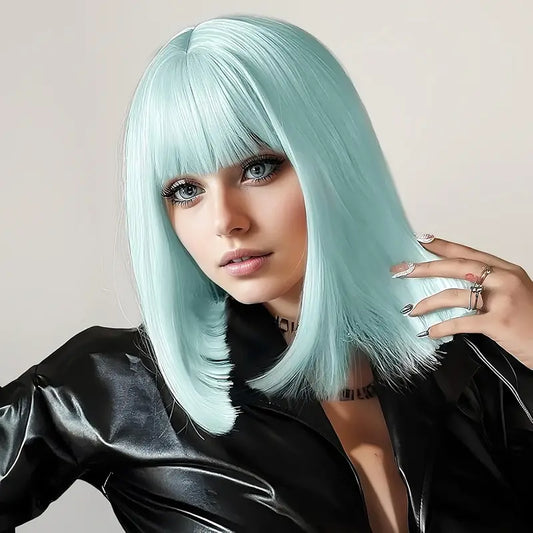 Teal 12-Inch Straight Bob Wig