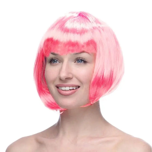 Short Bob Wig with Bangs, Cosplay (Pink) (10")