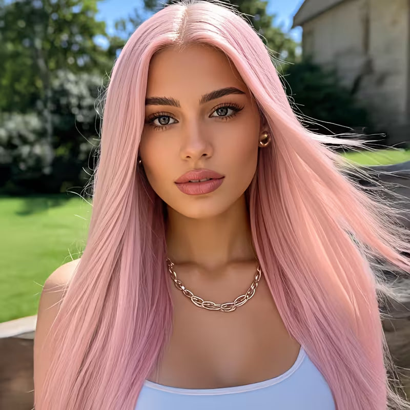 Pink 26-Inch Straight Wig (No Bangs)