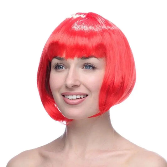 Short Bob Wig with Bangs, Cosplay (Red) (10")