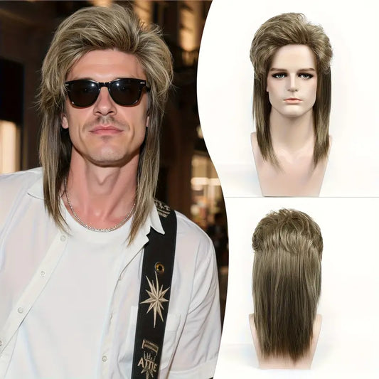 Golden Era Vintage Rocker guy mullet wig (Golden)