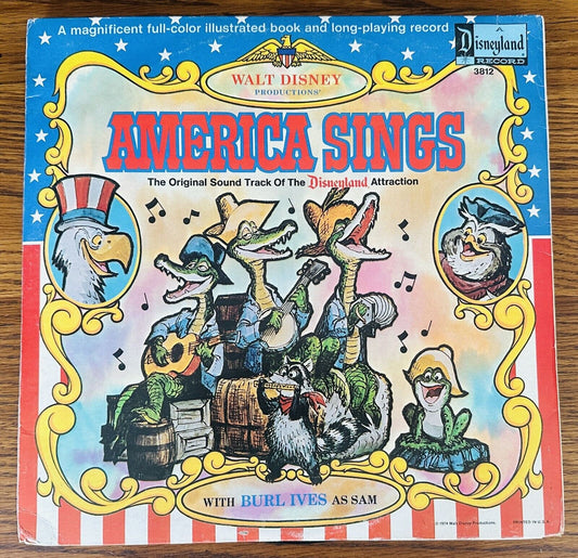 DISNEY AMERICA SINGS RECORD BURL IVES LP w BOOK DISNEYLAND