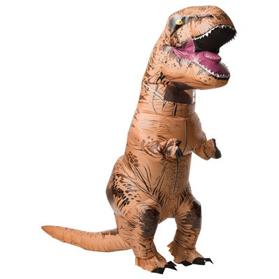 Inflatable T-Rex costume on a white background