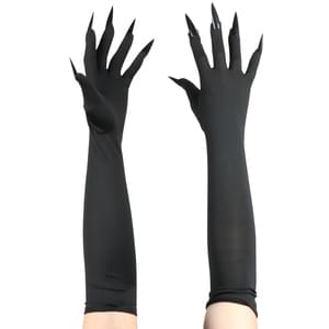 Long Black Gloves with fake Nails