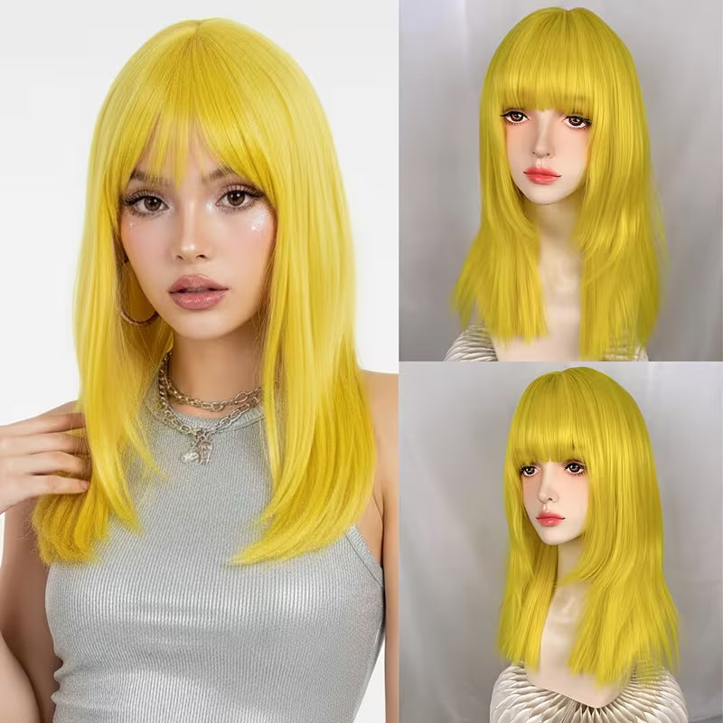 Yellow Layered Wig with Bangs