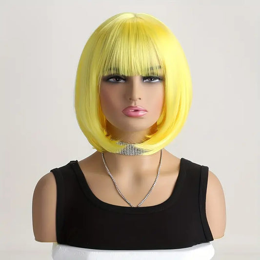Bob Wig with Bangs, Cosplay (Yellow) (12")
